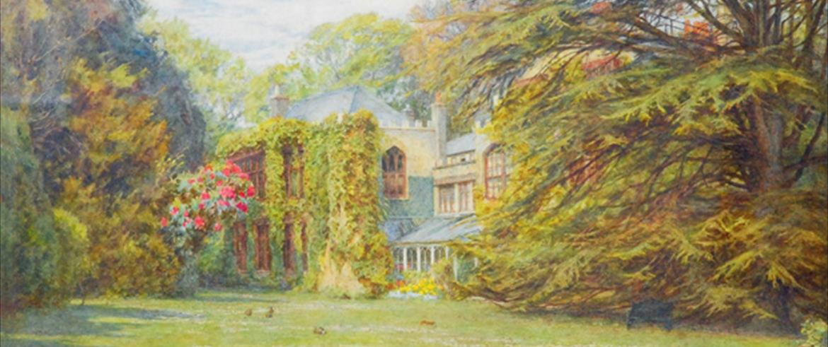 <i><q>… I do not quite like children croquetting on that lawn. I have a personal interest in every leaf about it</q></i> <br /><b>Watercolour by: HELEN MARY ELIZABETH ALLINGHAM (1848-1926)</b><br />